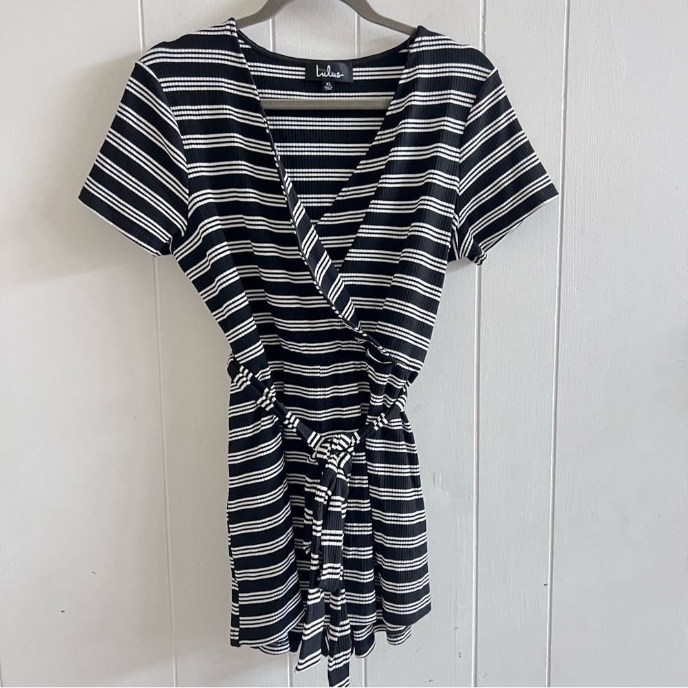 Lulu's A Friend Like You Black Striped Ribbed Romper